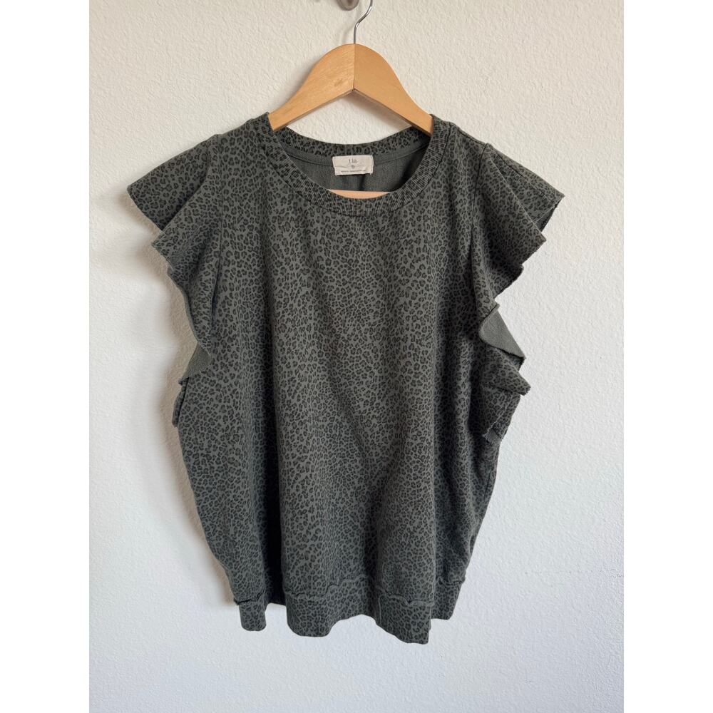 Anthropologie Women’s T.La Olive Animal Print Ruffle Sleeve Top Size Large